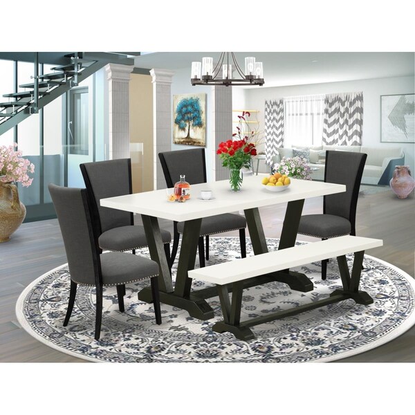 East West Furniture 6 Piece V-Style Mid Century Dining Set - Black V626VE650-6 - main
